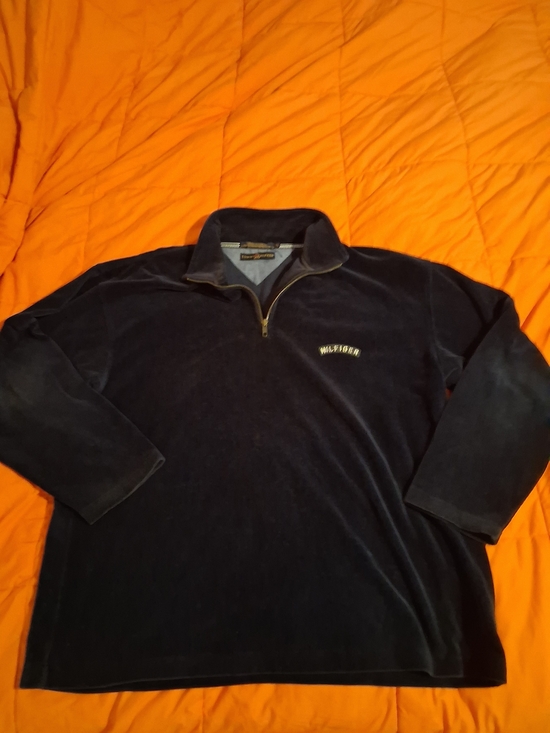 Tommy Hilfiger Other - Vintage Tommy Hilfiger Jacket Mens XL Blue Velour Quarter Zip Pullover 90s
